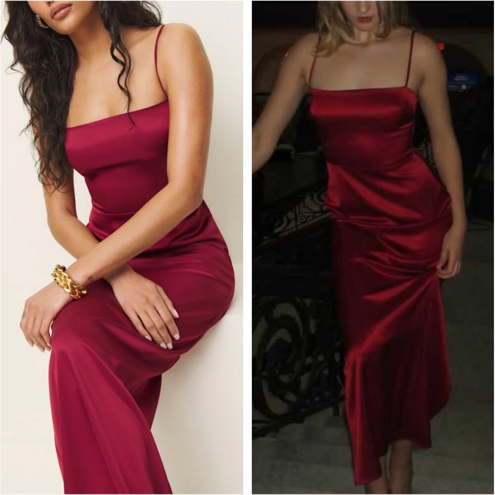Reformation Burgundy Satin Slip Maxi Dress